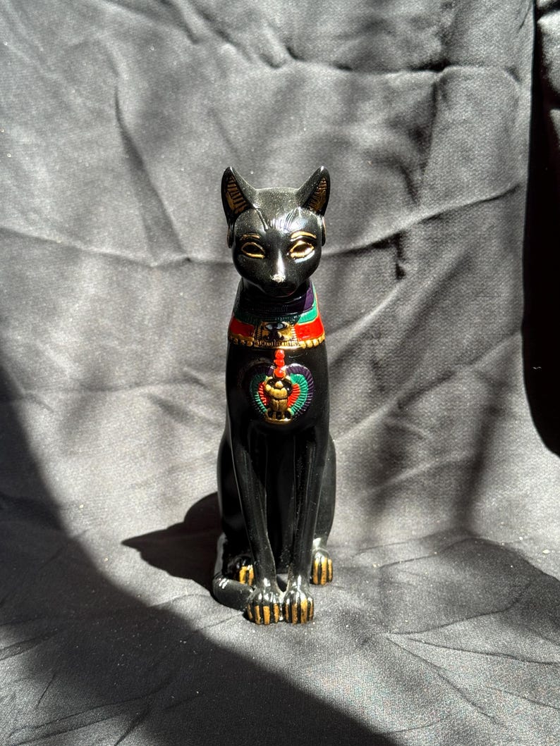 Egyptian Bastet Goddess Statue Black Color With Eye of Horus Egyptian