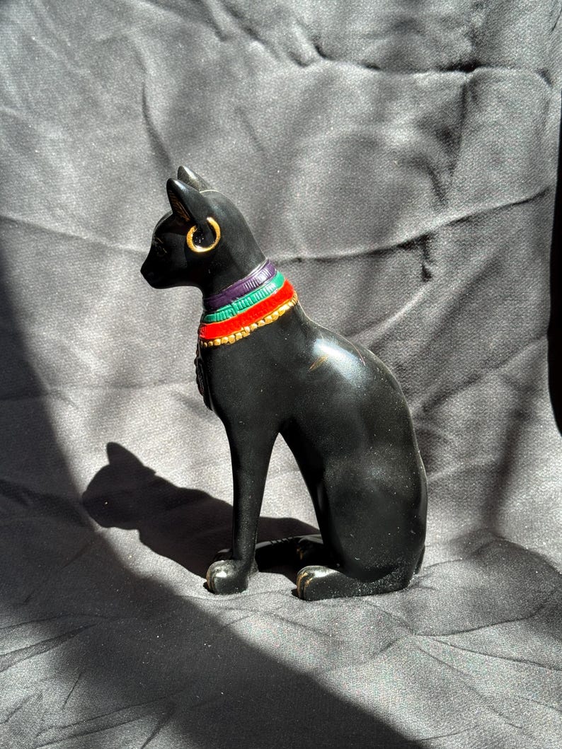 Egyptian Bastet Goddess Statue Black Color With Eye of Horus Egyptian