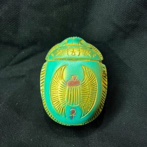 Egyptian Turquoise Scarab with Wings Ancient Style Protection Amulet Hieroglyphs Symbol of Protection, Rebirth & Good Fortune Made in Egypt
