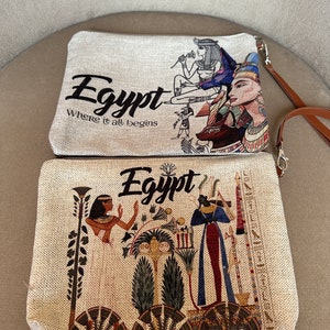 Conjunto de dos piezas de billetera de lona grande, billetera egipcia antigua, billeteras egipcias encantadoras, hechas en Egipto
