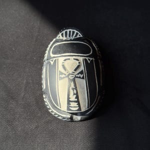 Egyptian Scarab Amulet with Hieroglyphs Handmade Stone Carving Ancient Egypt Gift Protection and Good Luck Charm Made in Egypt