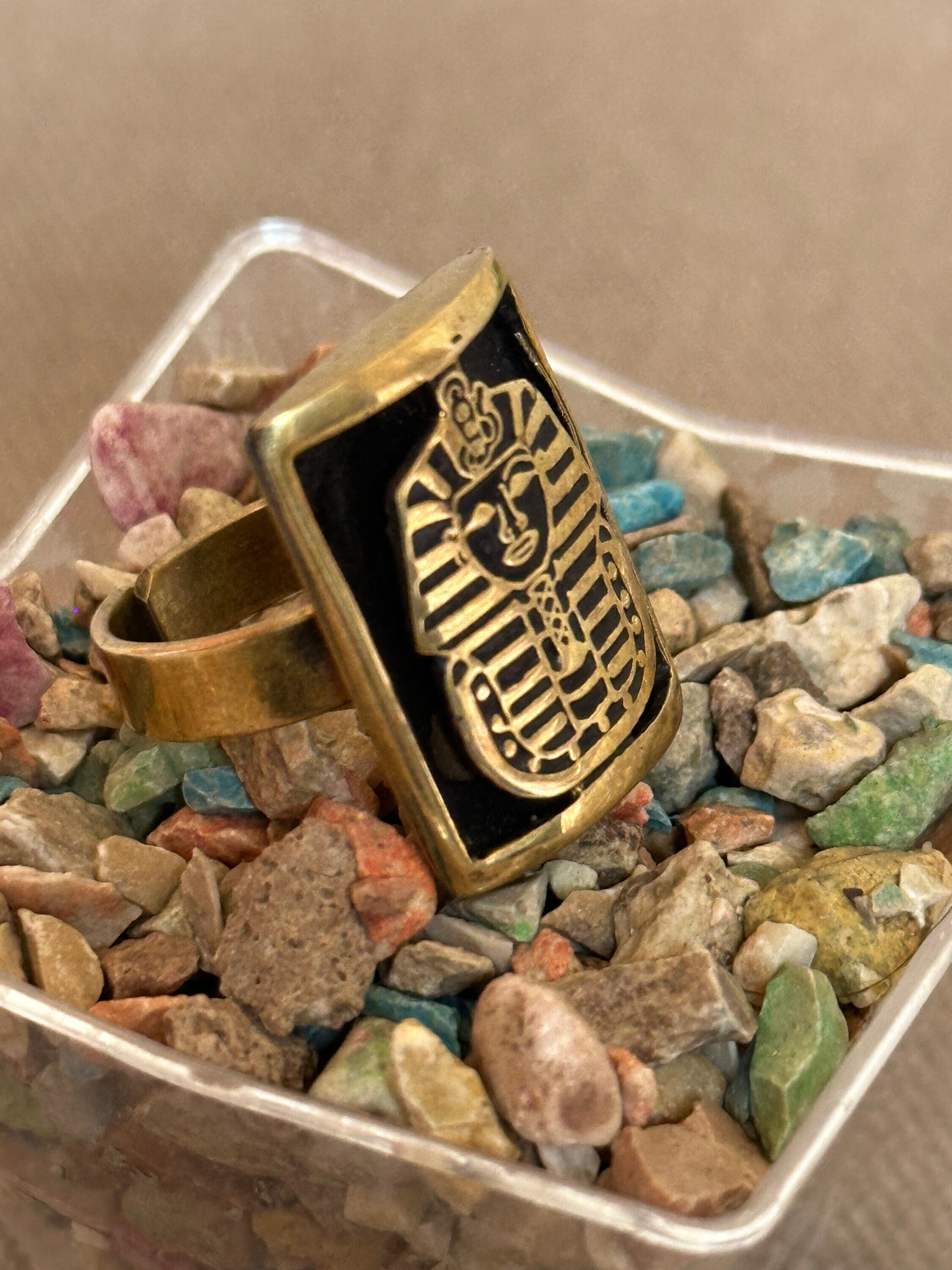 ファラオ ツタンカーメン シグネット リング、調節可能なリング