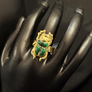 Rare KhepriI Ring scarab mother of pearl inlay Ring carved scarab beetle jewelry, Egyptian scarab Egyptian revival Handmade Made In Egypt