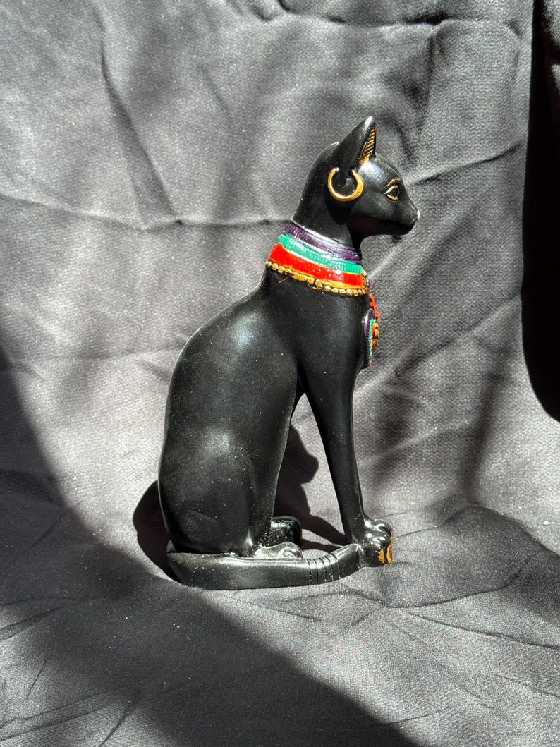 Egyptian Bastet Goddess Statue Black Color With Eye of Horus Egyptian