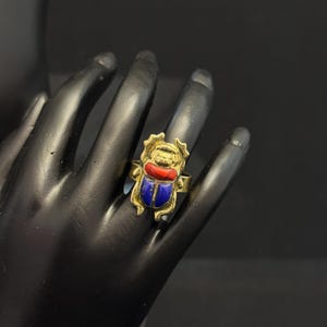 Rare KhepriI Ring scarab mother of pearl inlay Ring carved scarab beetle jewelry, Egyptian scarab Egyptian revival Handmade Made In Egypt