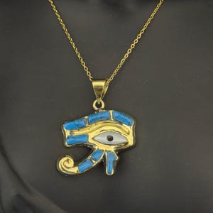 Eye of Horus Necklace in Blue and Gold – Egyptian Protection Amulet Pendant – Ancient Symbol of Healing, Royalty and Strength Made In Egypt