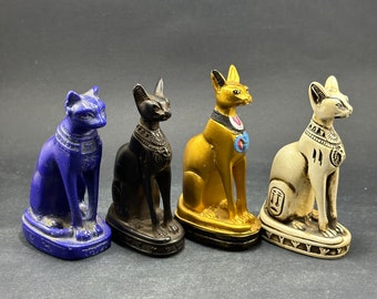 Set di quattro bastet egiziani, dea Bastet colore diverso raro set di Bastet, gatti egiziani Fatto a mano in egitto