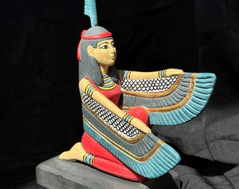 Maat Fabulous Statue of the Winged Goddess Ma'at adorned with an ostrich feather Goddess of truth, justice, protection Made in Egypt