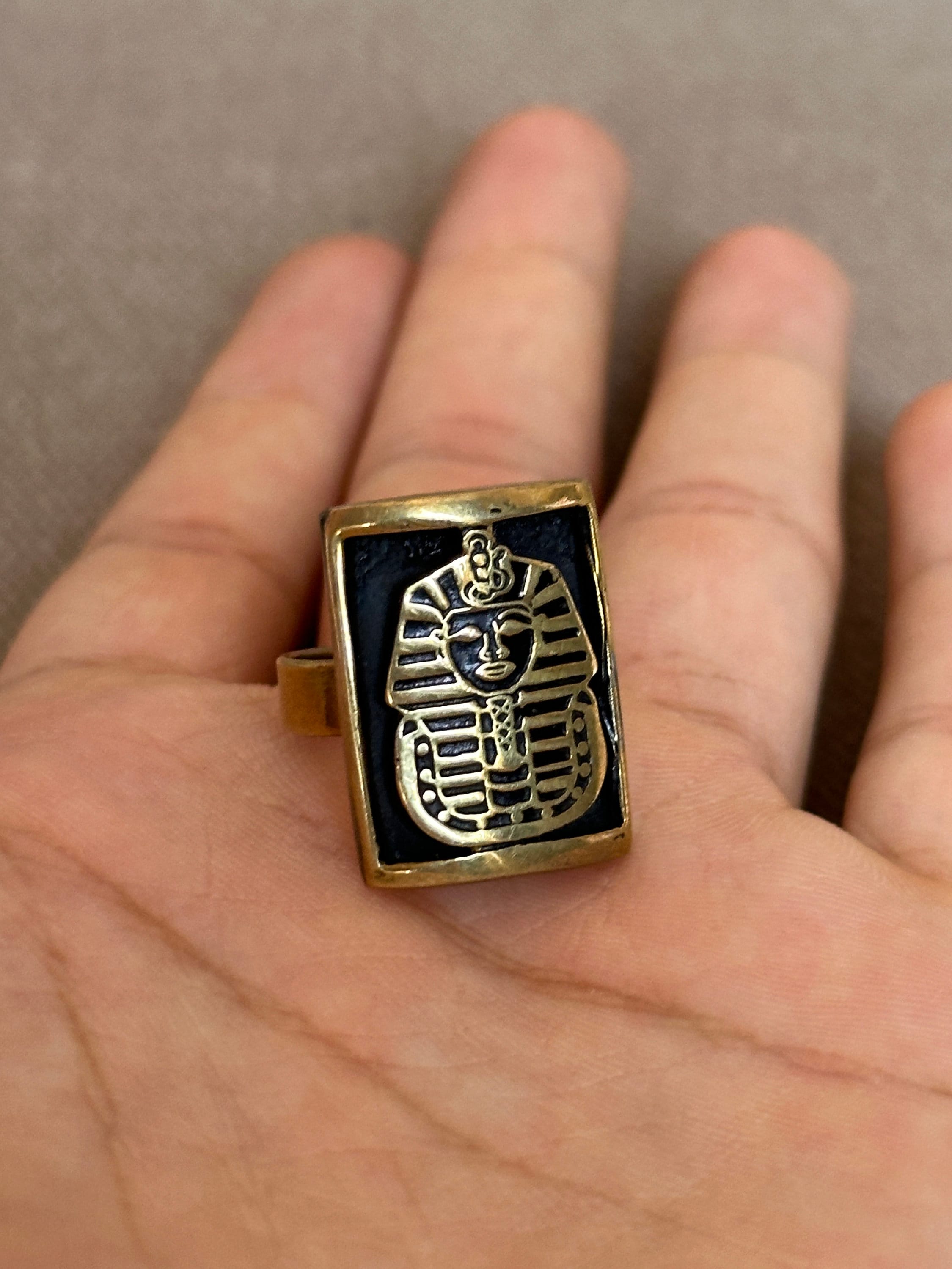 ファラオ ツタンカーメン シグネット リング、調節可能なリング