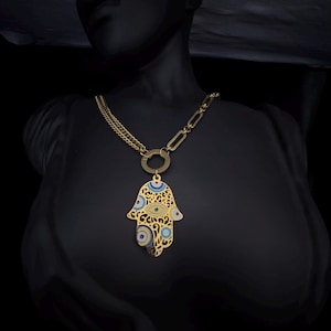 Gold Hamsa Hand Halskette mit Evil Eye schützenden Talisman Anhänger für viel Glück & Boho Style Schmuck Made in Ägypten