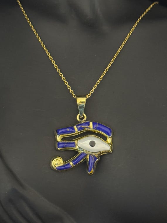 古代エジプトのホルスの目、金と青のペンダントネックレス - エジプト