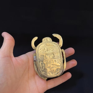 Sacred cooper scarab beetle Amulet Sculpture unique carved Brass figurine Egyptian art scarab pharaonic statue Egyptian altar Made In Egypt