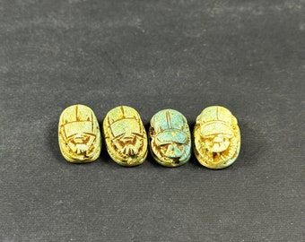 Set of tiny Rare Egyptian Scarab Amulet Beetle green color made in Egypt