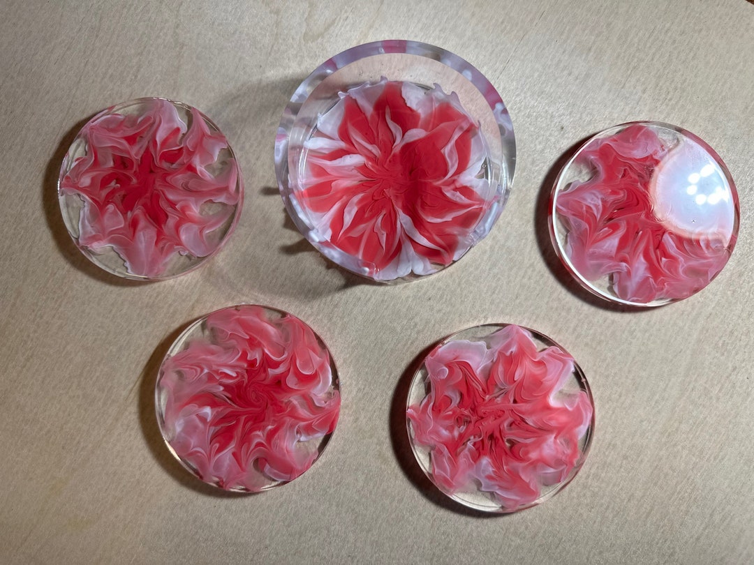 Pink Coaster Set 3D Pink Resin Coasters, Set of 4 With Holder. - Etsy