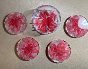 3D pink resin coasters, set of 4 with holder.