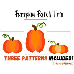 Pumpkin Patch Trio Quilt Blocks, 3 pumpkin patterns included - Foundation Paper Pieced Digital Pattern
