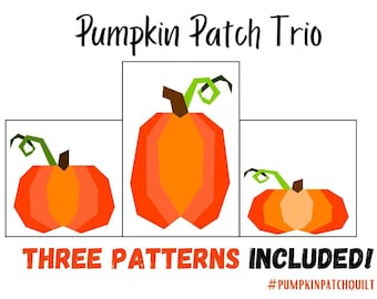 Pumpkin Patch Trio Quilt Blocks, 3 pumpkin patterns included - Foundation Paper Pieced Digital Pattern
