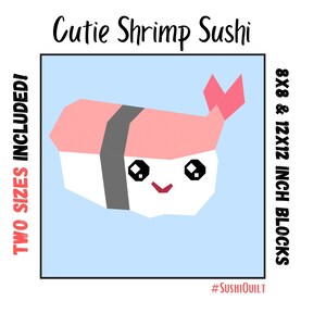 Sushi: Cutie Shrimp Sushi Quilt Block - 2 sizes included - Foundation Paper Pieced Digital Pattern