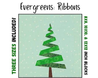 Evergreens: Ribbons Quilt Block - Foundation Paper Pieced Digital Pattern