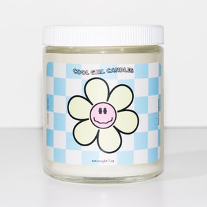 Smiley Face Candle | Checkered Decor | Aesthetic Room Decor Candle | Danish Pastel Home Decor | Cute Candle  Decorative Candle Cozy Candle