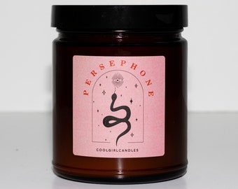 PERSEPHONE CANDLE | Fall Candles With Essential Oils | Witchy Aesthetic Candle | Dark Academia | Moody Candle Amber Glass Masculine Candle