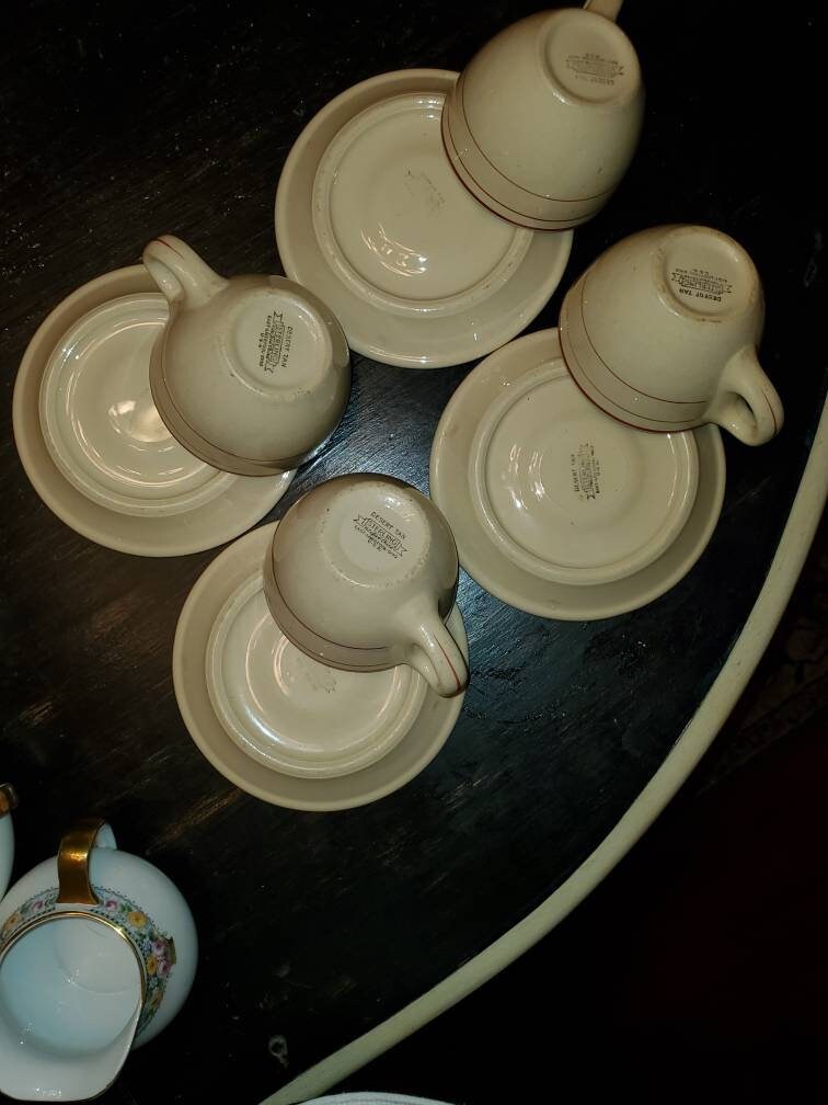 Vintage Sterling Vitrified China 4 Coffee Cups and Saucers Etsy