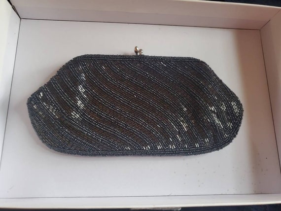 Vintage Sharonee Handmade Black Beaded Envelope Purse Clutch