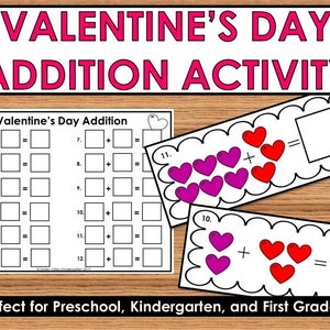Valentine&#39;s Day Addition Worksheet Activity, Learning Activities, Kindergarten, Preschool, homeschool learning, education, first grade