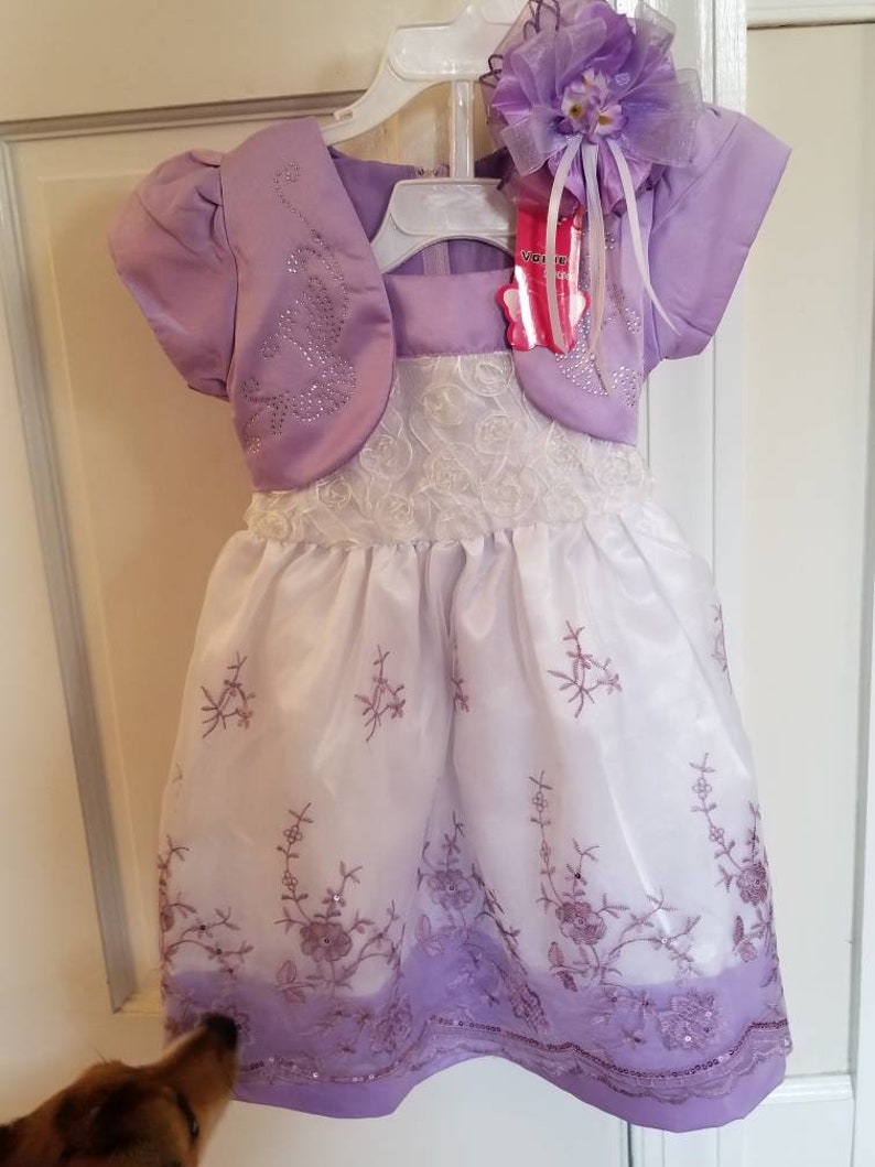 4t Purple and white silk dress & flower hair bow sz 110 | Etsy