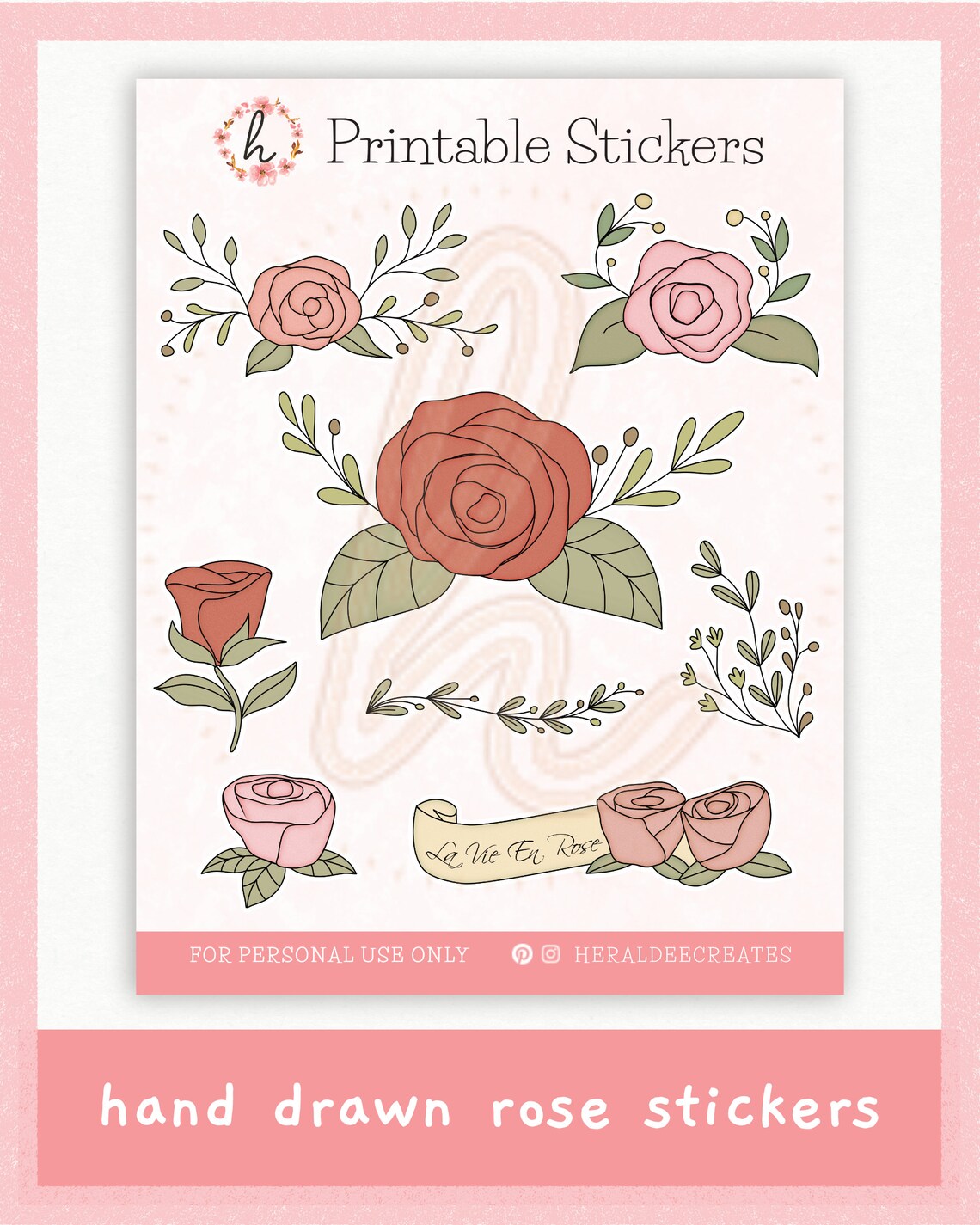 Printable Bullet Journal Kit Rose Stickers Rose Bullet Journal | Etsy