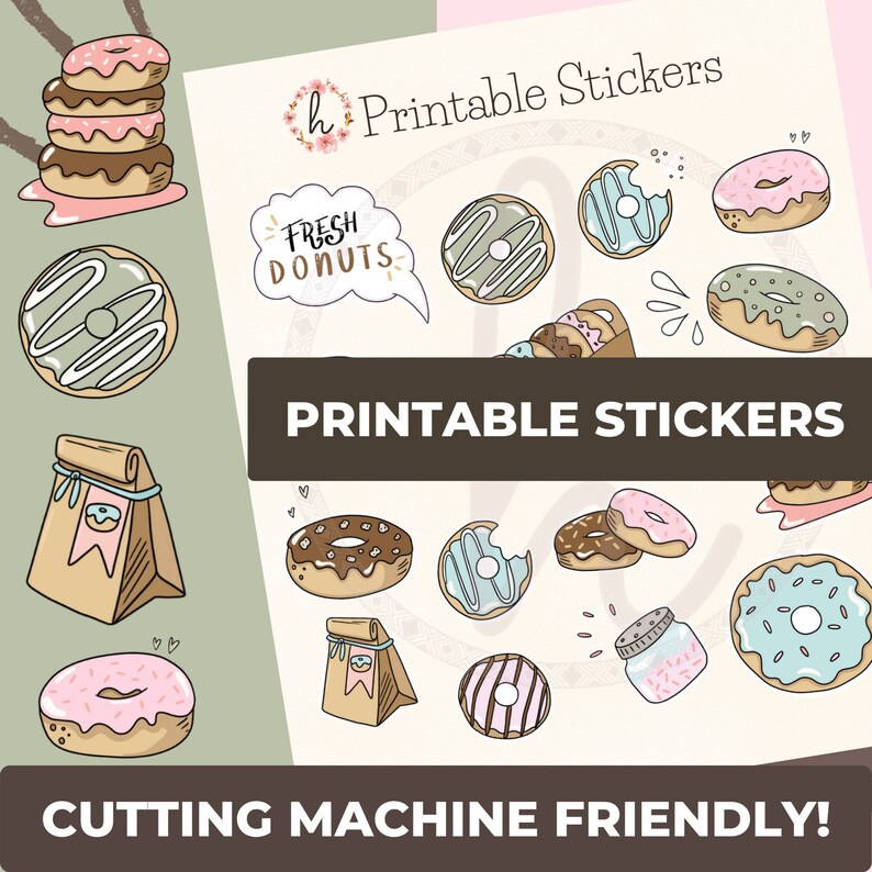 printable donut stickers food sticker sheet dessert etsy