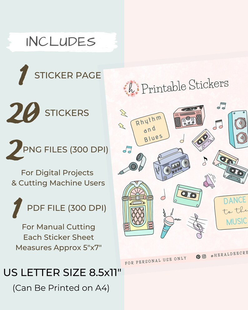 pastel music stickers printable bujo stickers scrapbook etsy