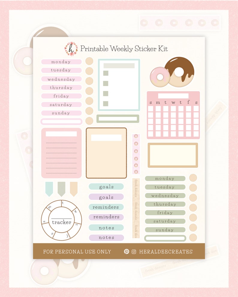 donut stickers bujo kit printable bullet journal kit cute