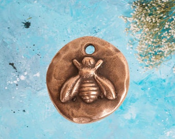 Bee Organic Round Antique Copper Plated Charm