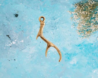 Antler Charm, Antique Gold, Nature, jewelry supplies, necklace, bracelet, earring supplies, animal, bookmark, keychain, card making, Animal