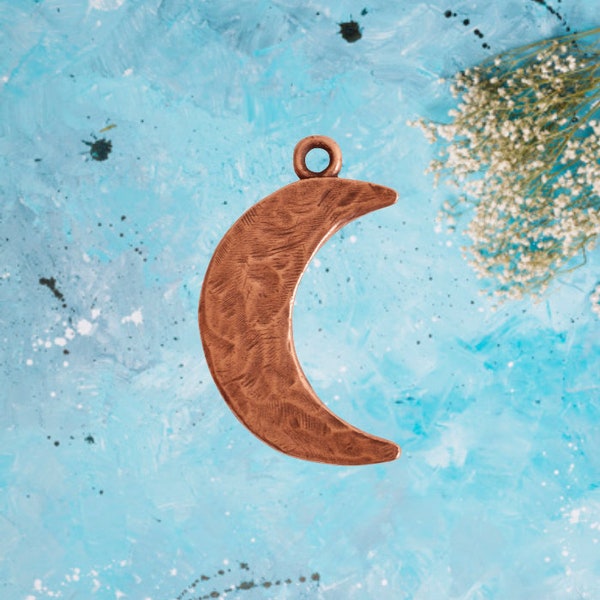 Moon Hammered Crescent Large Antique Copper Plated Charm