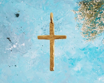 Cross Hammered Traditional Antique Gold Plated Charm