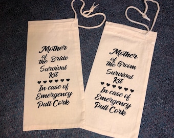 Mother of the Bride Survival Kit-Mother of the Groom Survival kit-Cotton bag, wine gift bag, Congratulations, wedding gift, great gift