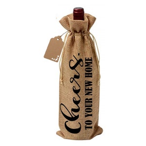 Cheers To Your New Home wine bag, personalized gift, new home owner, homeowner, realtor marketing, wine tote present, great gift. image 1