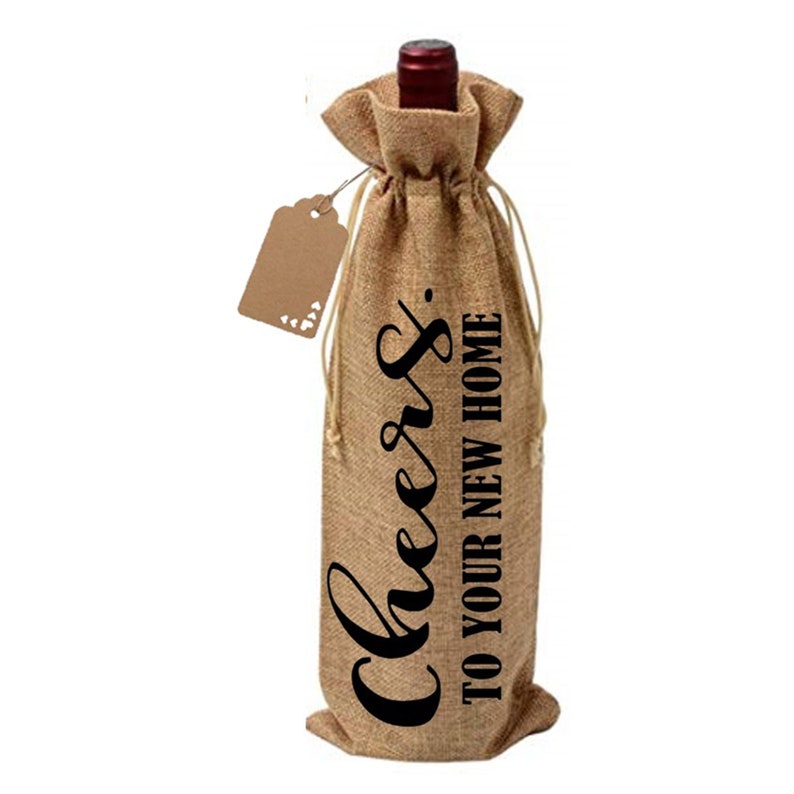 Cheers To Your New Home wine bag, personalized gift, new home owner, homeowner, realtor marketing, wine tote present, great gift. image 1