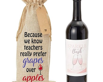 Because teachers really prefer grapes over apples! -  wine gift bag, teacher gift, congratulation, wine tote gift, great gift, great teacher