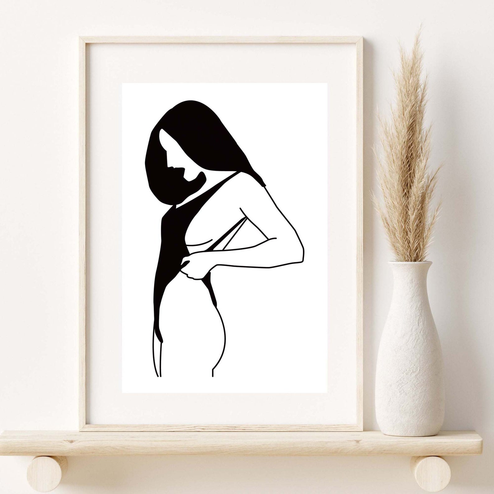 Mujer silueta imprimible arte de pared dibujo de línea | Etsy