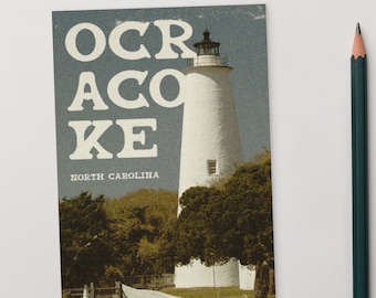 Vintage Ocracoke Lighthouse Postcard Print