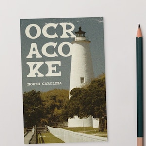 Vintage Ocracoke Lighthouse Postcard Print
