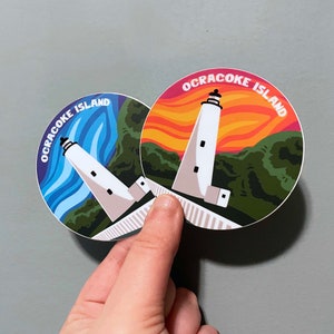 Ocracoke Lighthouse Skyline Vinyl Sticker Both (Blue + Orange)
