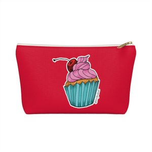 Cupcake Make up Bag/ baking lover&#39;s Small Accessory Pouch/ Red cosmetic bag