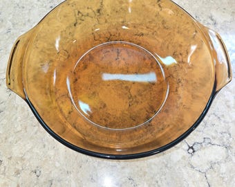 Anchor Hocking Amber Glass Casserole Dish 2 Quart Round Baking Pan Vintage USA
