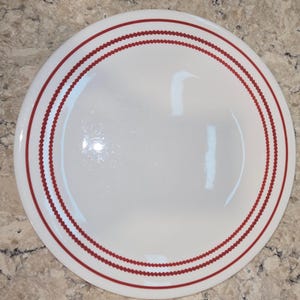 Corelle Ruby Red Dinner Plate Vitrelle White with Red Beaded Rings 10.25 inch