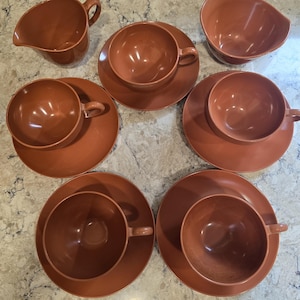 Vintage 12 Piece MCM Melamine Cup, Saucer, Cream and Sugar Set