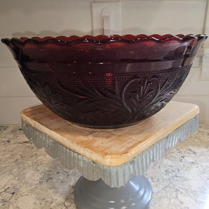 Vintage Anchor Hocking Royal Ruby Sandwich Glass 8" Bowl, Red Glass Serving Bowl